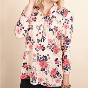 Pink Floral MJ Blouse Large